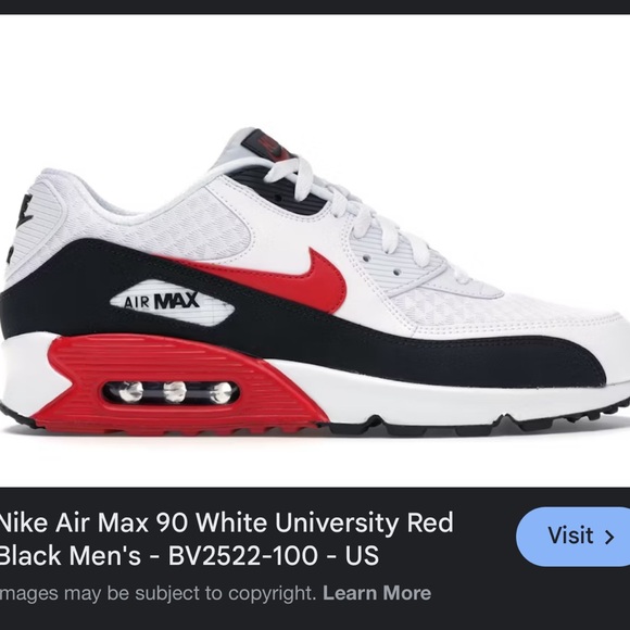 Nike Air Max 90 White Black University Red - Picture 1 of 10